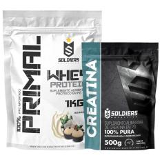 Kit: Whey Protein Primal 1Kg 100% Importado + Creatina Monohidratada 500g - Soldiers Nutrition-Unissex