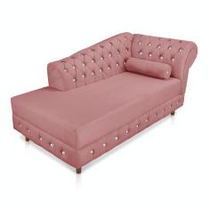 Divã Chesterfield 165 cm Capitonado com Strass Suede Rosê - D'Rossi