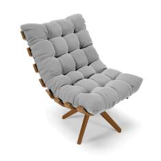 Poltrona Giratória Costela Suede Cinza Base de Madeira MA30 M11 - D'Rossi