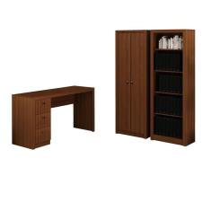 Escritório Com Mesa Para Computador 2 Estantes Amendoa