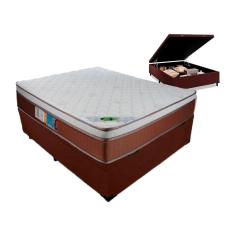 Cama Box Casal Com Baú Marrom + Colchão Luckspuma Molas Ensacadas Caribe 138x188