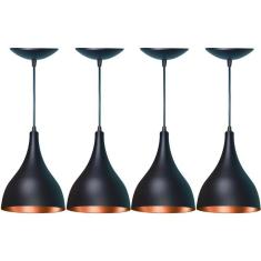 Kit 04 Pendentes Gota em Alumínio  Preta Fosca e Cobre