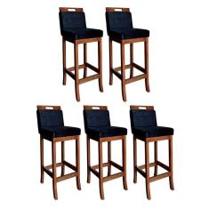 Kit 5 Banquetas Média Milão 94 Cm Madeira Maciça Suede Preto CCS