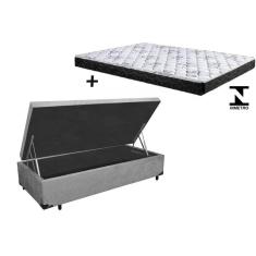 Cama Box Baú Solteiro Conforto Suede Cinza + Colchão Solteiro Conforto Espuma D23 Com EPS 20x88x188