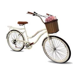 Bicicleta feminina aro 26 com cestinha tipo vime 6 marchas