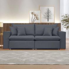 Sofá Retrátil 220cm Barcelona Veludo/Cinza