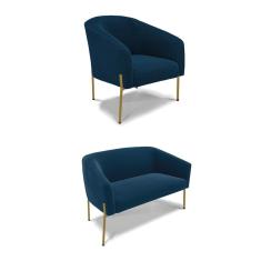 Sofá Namoradeira e Poltrona Pé Ferro Dourado Stella Bouclê D03 - D`Rossi