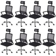 Kit 8 Cadeiras para Escritório Presidente Lyon Alta em Tela Mesh Preto