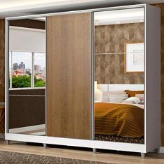 Guarda Roupa Casal 100% MDF Madesa Zurique 3 Portas de Correr com Espelhos com Pés - Branco/Rustic