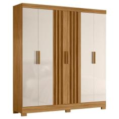 Guarda Roupa Casal Valença 6 Portas Ripado - Moval, Freijó/Off White