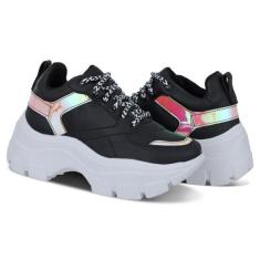 Tênis Feminino Sneaker Plataforma Salto 2020 - NH, Preto, 35
