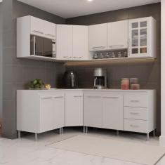 Cozinha Modulada Completa Fidelitá Viena 6 Peças 340cm 12 Portas 3 Gavetas Com Tampo Branco