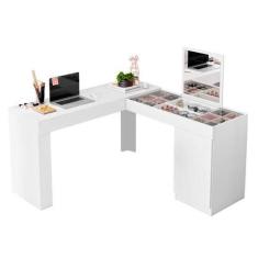 Escrivaninha de Canto com Penteadeira Star Branco Fosco - Mobler, Bran