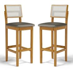 Kit Com 2 Banqueta Aline Madeira Maciça Assento Estofado Encosto De Telinha Veludo Chumbo 109