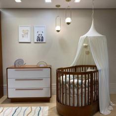 Berço Wave Evolutivo 3 em 1 com Colchão Fase 1 e Fase 2 e Cômoda Divicar Móveis Mel com Mel/Branco