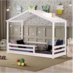 Cama Montessoriana Prime com Telhado Claraboia Casatema Branco/Marroml