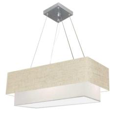 Lustre Pendente Duplo Retangular Vivare Md-4321 Cúpula Em Tecido 80x40cm X 70x30cm - Bivolt Rustico-bege-branco 127/220v
