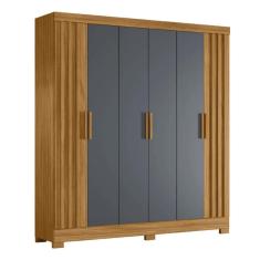 Guarda Roupas Casal Ripado 6 Portas 2 Gavetas Freijó/Cinza Valença Moval