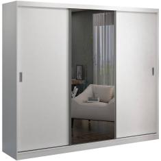 Guarda Roupa Casal 264cm 3 Portas De Correr 1 Espelho Winter F04 Branco - Mpozenato
