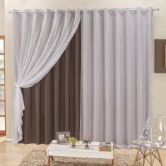 Cortina 4 Mts Sala Quarto Voal E Semiblackout Para Trilho Comum Tabaco