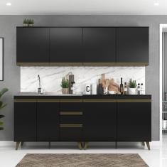 Cozinha Modulada Ema 4 Pecas 8 Portas 3 Gavetas Preto