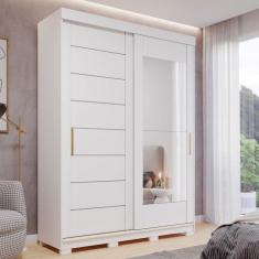 Guarda Roupa Solteiro com Espelho e Pés 2 Portas de Correr 3 Gavetas Liz Slide Panan
