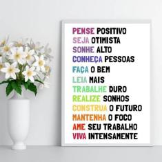 Quadro Decorativo Pense Positivo - Colorido 45X34Cm