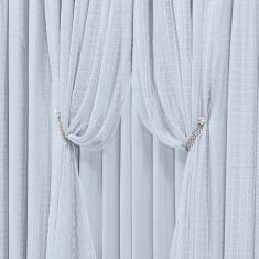 Cortina Monte Real 2,00M X 1,70M Tecido Blackout Voal Trabalhado Xadrez Sala Quarto - Gelo