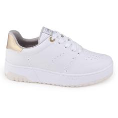 Tênis Feminino Via Marte Casual 23-13105 Cadarço Napa Dourad
