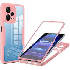 CCSmall Capa transparente para Xiaomi Redmi Note 12 Pro 5G com protetor de tela, capa de proteção robusta de corpo inteiro TPU macio para Xiaomi Poco X5 Pro/Redmi Note 12 Pro QC rosa