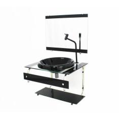 Gabinete Com Cuba Para Banheiro De Vidro 60Cm Inox - Preto - Cubas E G