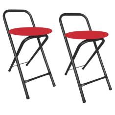 Kit 2 Bancos Banqueta Dobrável Baixa Assento Estofado Redondo - Movera