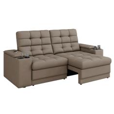 Sofá Retrátil E Reclinável 3 Lugares Com Porta Copos Entrada Usb Kansas Veludo Luizzi Cappuccino