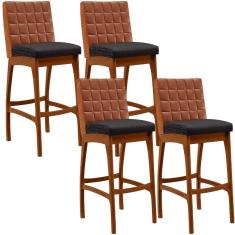 Kit 04 Banquetas Altas Mila Camel Linho Chumbo
