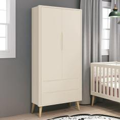 Guarda Roupa Infantil Theo 2 Portas Areia Fosco Com Pés Madeira Natural Reller Móveis Areia Fosco