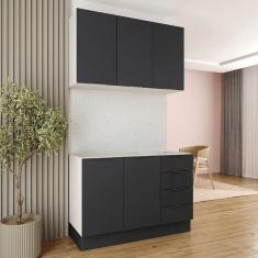 Cozinha Modulada 2 Peças Sem Tampo Com Rodapé 1 Aéreo E 1 Balcão Ipanema Cabecasa Madeiramadeira Grafite Trama