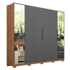 Guarda Roupa Casal Atrice 6 Portas Amêndola Touch/grafito Com 2 Espelhos E Pés - Demartêz