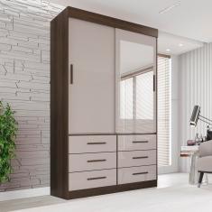 Guarda Roupa Solteiro 2 Portas Com Espelho 6 Gavetas Luana Savana-off