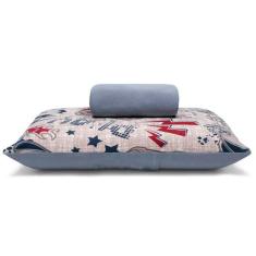 Jogo De Cama Buettner Solteiro Malha Basic Play Cinza 2 Pçs Azul