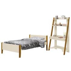 Jogo de Quarto Infantil Simba Estante Escrivaninha e Cama com Pés Amadeirado - Reller Móveis Areia Fosco
