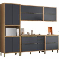 Cozinha Completa Modulada 5 peças Aramóveis Paola 13 portas 02 gavetas Carvalho Grafite