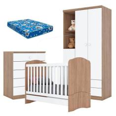 Quarto De Bebê Pique-esconde Com Berço Bala De Menta Rústico Branco E 