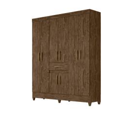 Guarda Roupa Casal Portugal 8 Portas de Bater 1 Gaveta MDP Castanho Wood Moval