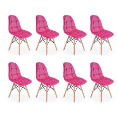Conjunto 8 Cadeiras Eiffel Botonê Estofada Veludo Base Madeira - Rosa