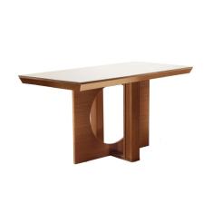 Mesa Tampo Vidro/mdf Frisa Lj Móveis Castanho Prêmio/off White
