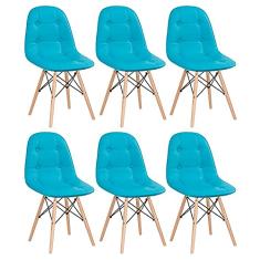 Loft7 Home Decor, Kit 6 Cadeiras Estofadas Eames Eiffel Botonê - Madeira Clara Piscina