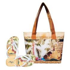 Bolsa Com Chinelo Feminino Chapéu De Palha Magicc Bolsa