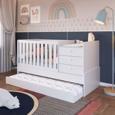 Cama Auxiliar Solteiro com Colchão e Rodízios Branco