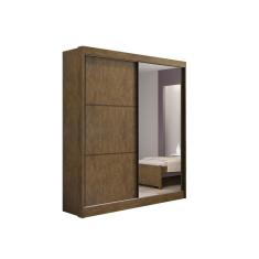 Guarda Roupa Solteiro Com Espelho 2 Portas 100% MDF Atenas Ipê - D` Doro Móveis