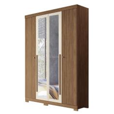 Guarda Roupa Solteiro Buriti Ripado 4 Portas com Espelho e Pés - Santos Andirá